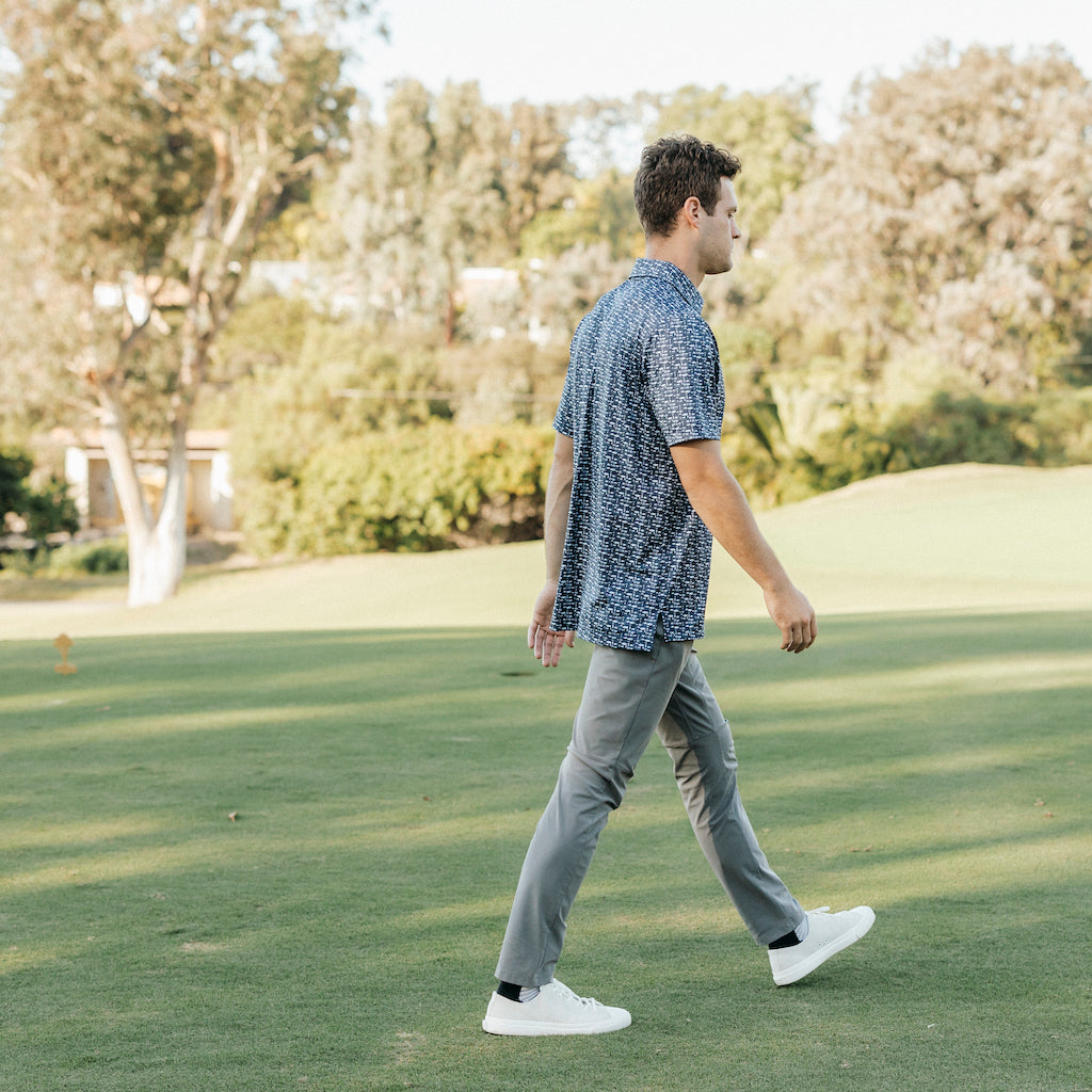 The Old Fashioned Polo is a brand new design featuring an Old Fashioned cocktail print and our classic performance golf polo fit. The Old Fashioned Polo is available in dark blue/ navy and light blue/ sky tones.