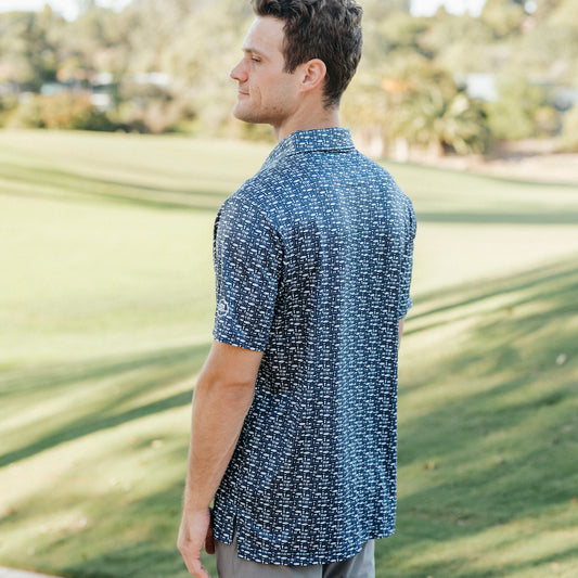 The Old Fashioned Polo is a brand new design featuring an Old Fashioned cocktail print and our classic performance golf polo fit. The Old Fashioned Polo is available in dark blue/ navy and light blue/ sky tones.