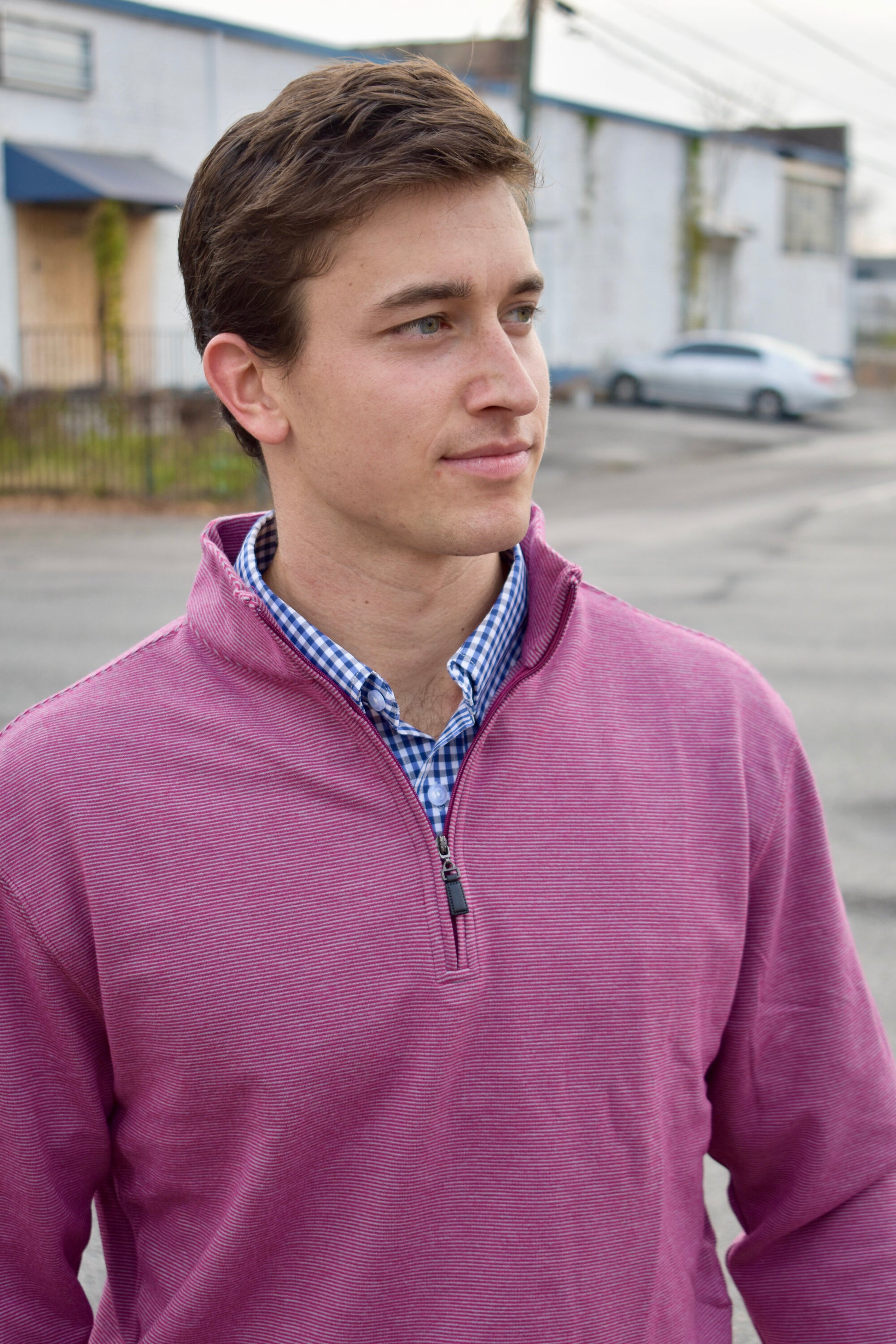 The Crimson Quarter Zip features a warm red and subtle silver stripe combination. It's breathability and stretch properties provide optimal mobility.